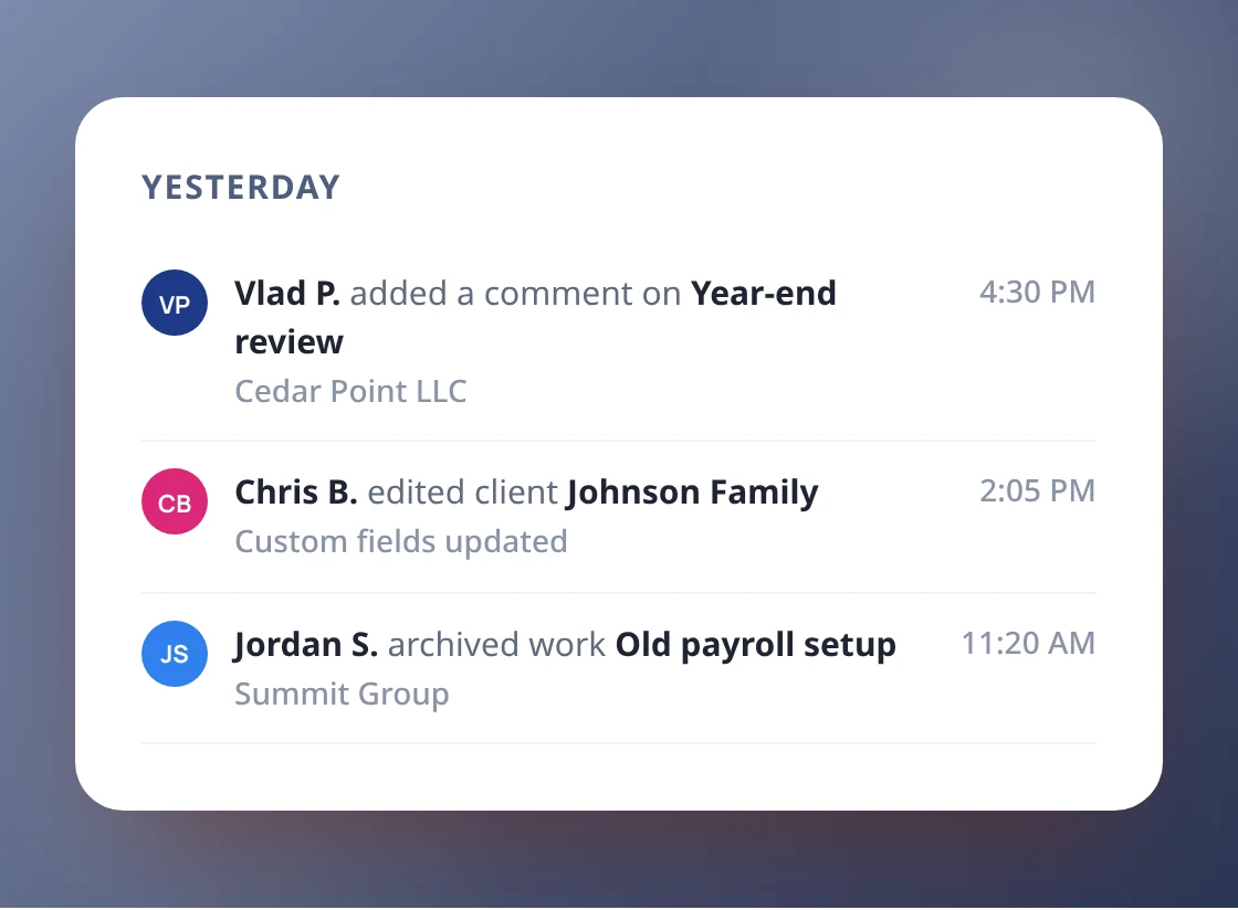 One timeline for the whole firm