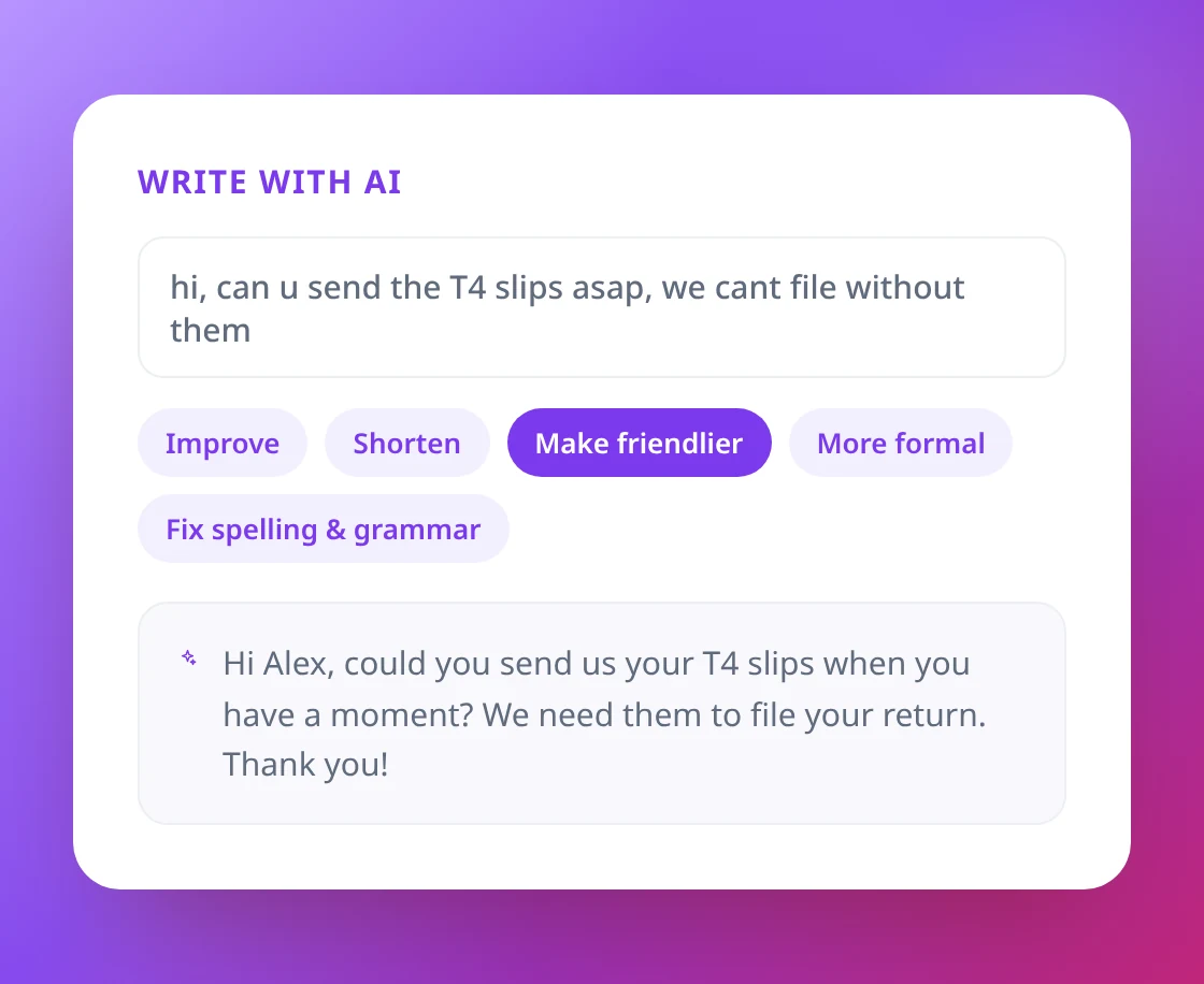 Client emails and notes, drafted for you