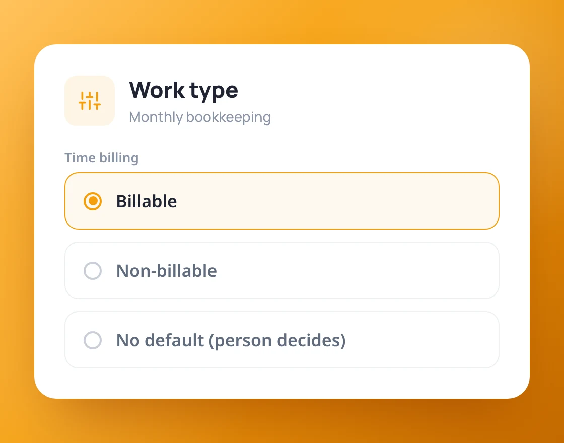 Set it by work type, change it when needed