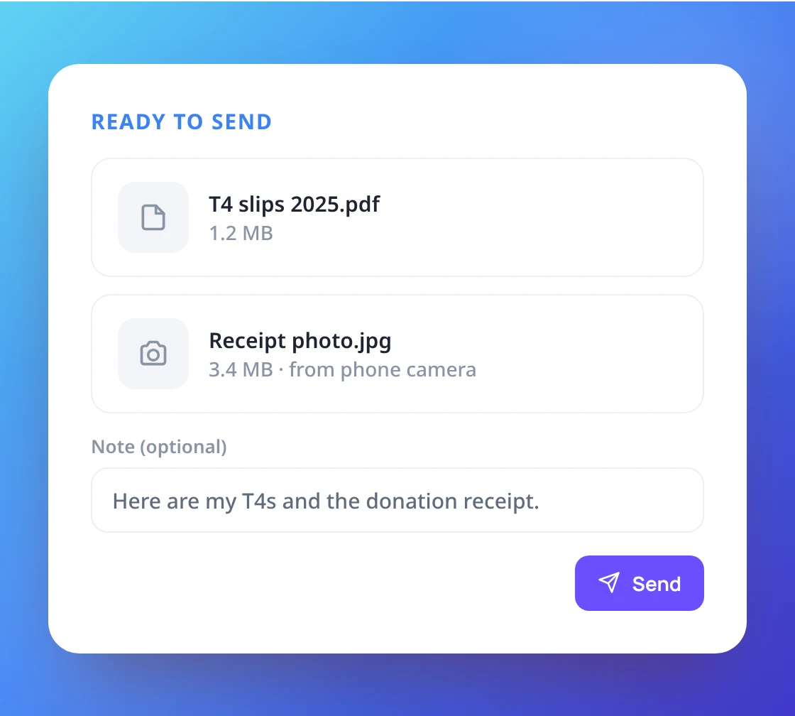 Uploads land right in the client's files