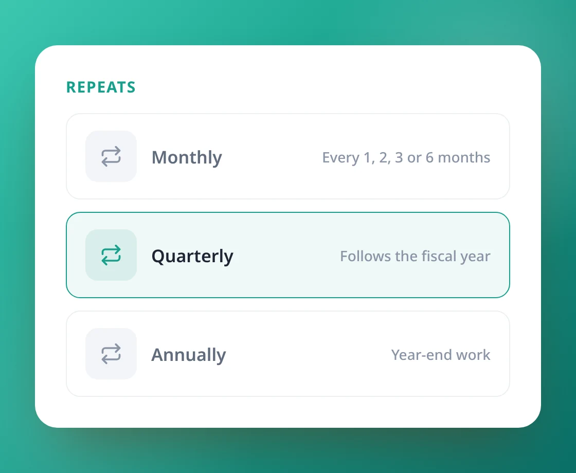 Weekly, monthly, quarterly or annual